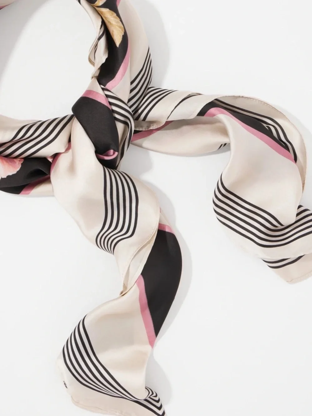 WHBM  Pink and Black Floral Square Scarf